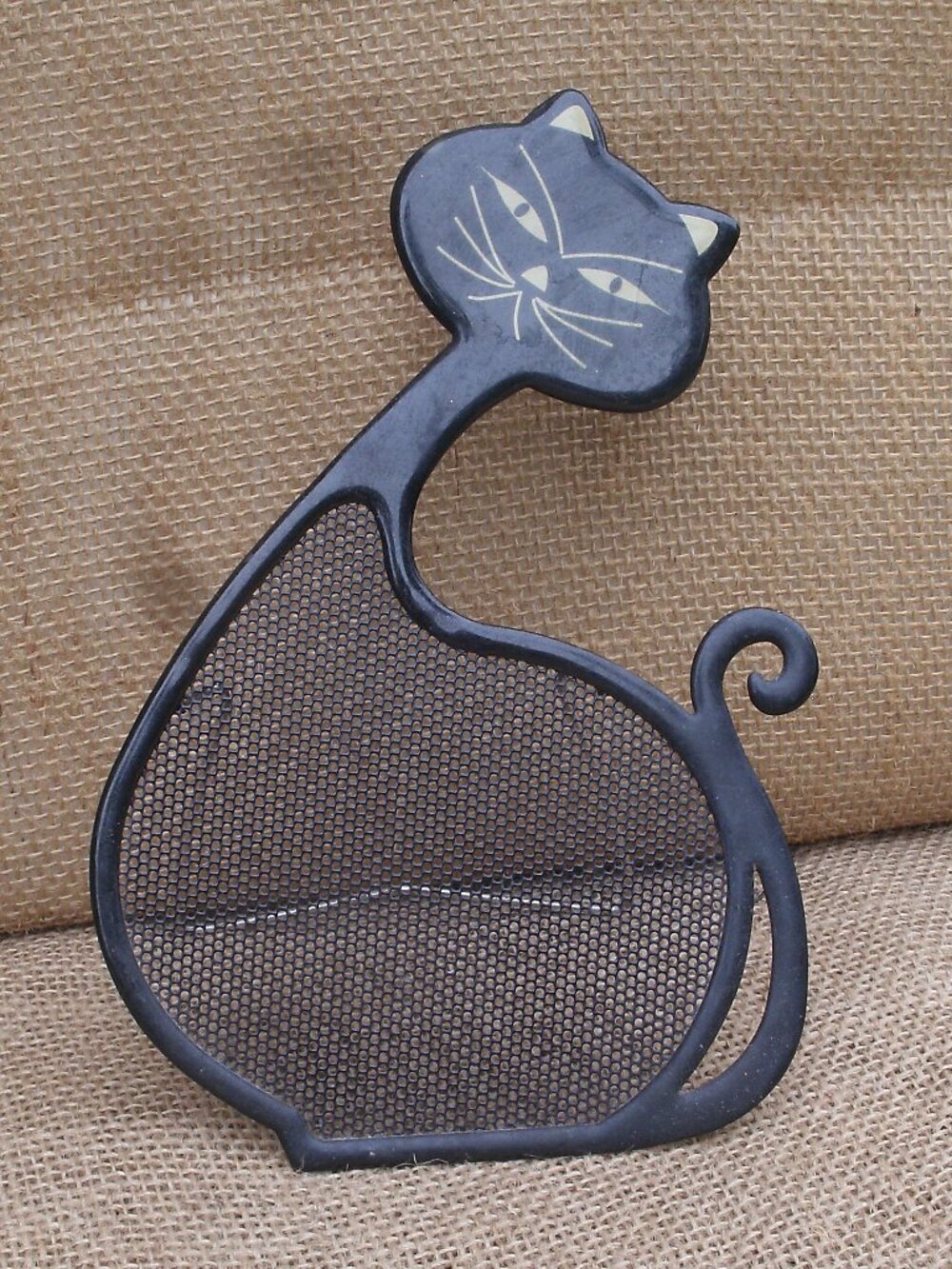 Vintage Black Cat Metal Earring Holder